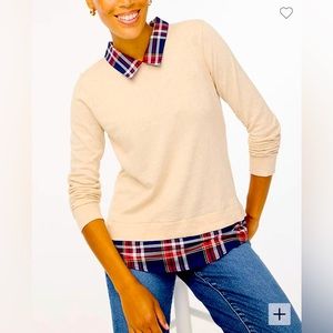 J.Crew NWT Woven Collar Plaid Sweater